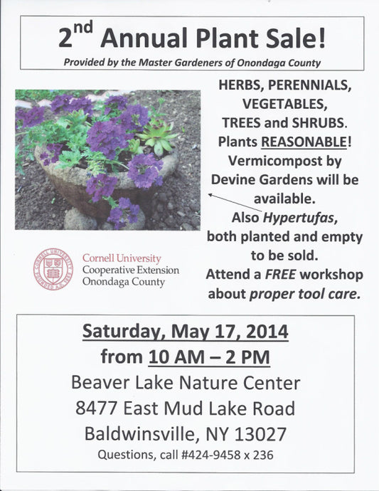 Master Gardeners Onondaga County 2nd Annual Plant Sale at Beaver Lake this Saturday