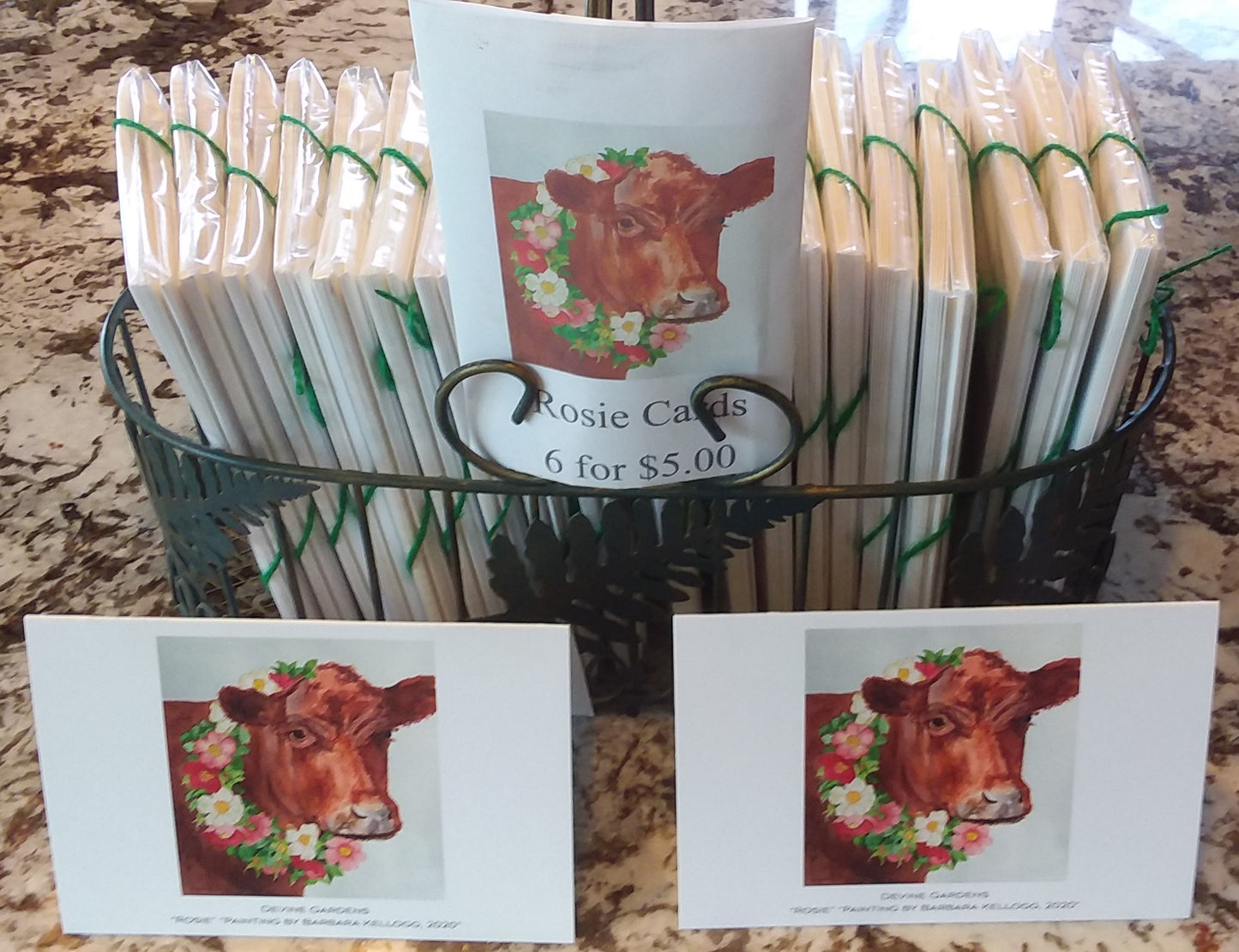 Display of Rosie the cow cards